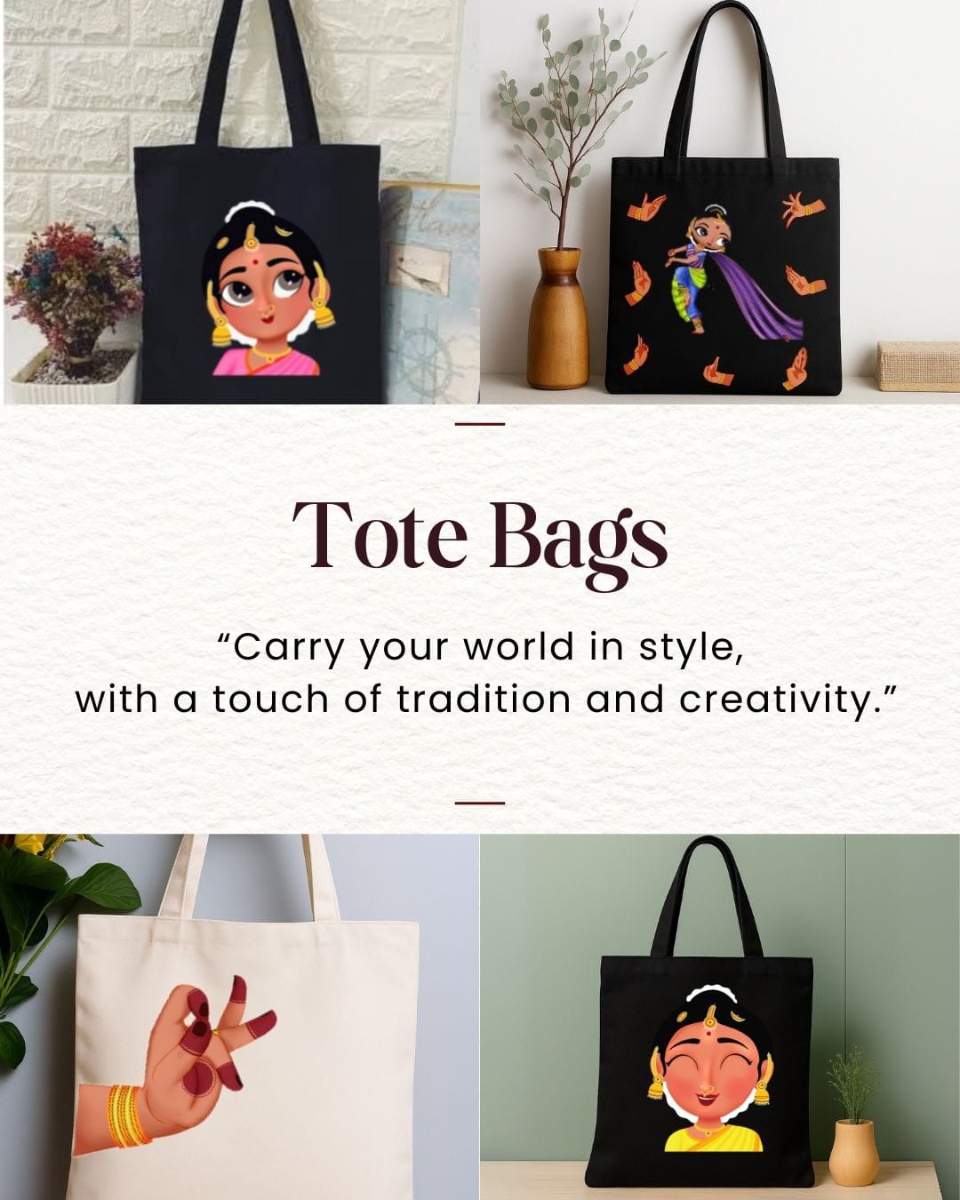 CUSTOMIZED TOTE BAGS - 11" X 12" INCHES HASTA AND NAVARASA THEME