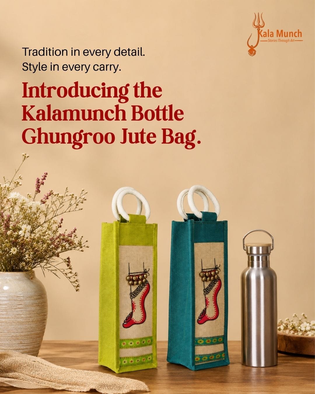 GHUNGROO JUTE BOTTLE BAG - CARRY YOUR PASSION WITH GRACE