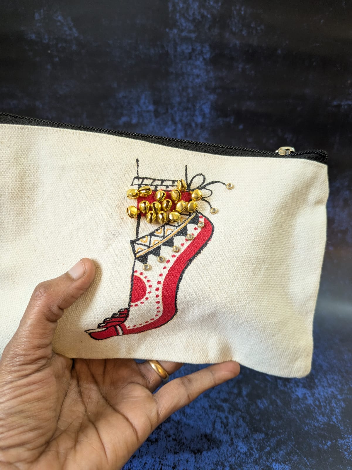 GHUNGROO FEET COTTON ZIPPER POUCH